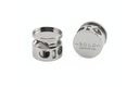 5mm bolo tie slide with bezel button in polished silver finish featuring push button mechanism.