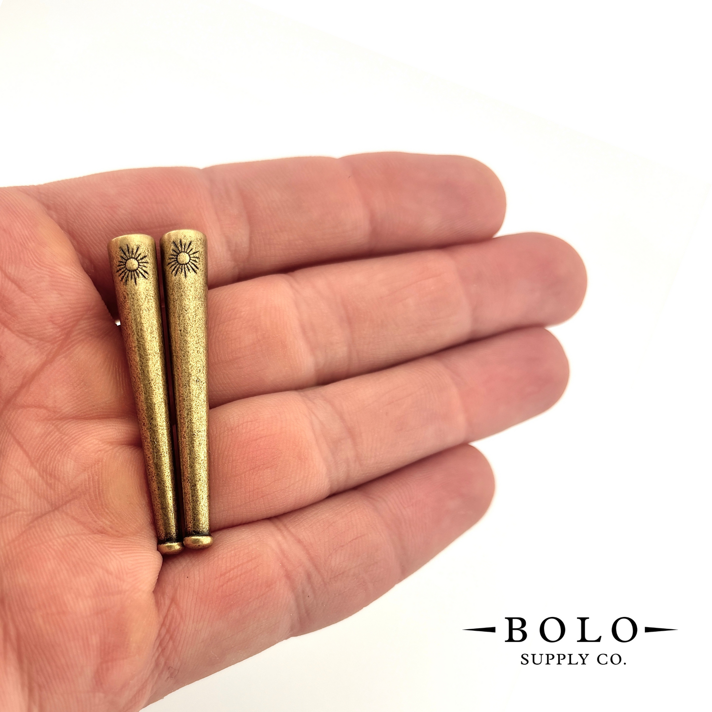 Helio Tips - Bolo Tie Metal Ends with Sun Motif for Leather Cord (4 sets, 8 pieces)