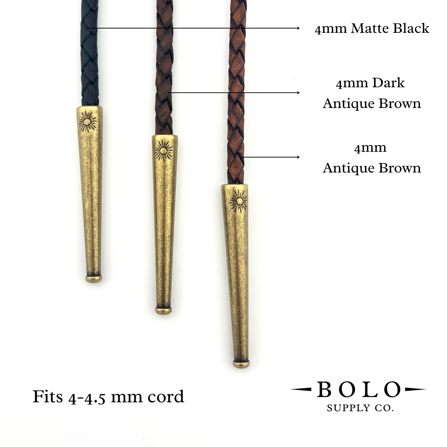 Helio Tips - Bolo Tie Metal Ends with Sun Motif for Leather Cord (4 sets, 8 pieces)