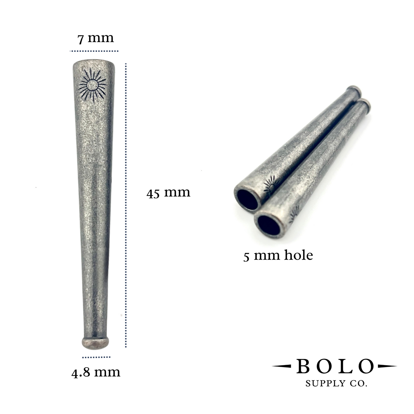 Helio Tips - Bolo Tie Metal Ends with Sun Motif for Leather Cord (4 sets, 8 pieces)