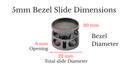 5mm bolo tie slide with bezel button dimensions showing 20mm bezel diameter and 22mm total slide diameter.