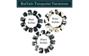 Buffalo turquoise variations including Black Buffalo, White Buffalo, and mixed buffalo turquoise cabochon.