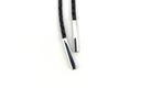 Bar bolo tie tips on braided black cord, showcasing quality craftsmanship and sleek design.
