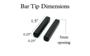 Bar bolo tie tips dimensions showing length and opening measurements for quality accessory design.