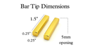 Bar bolo tie tips dimensions measuring 1.5 inches long with 0.25 inch wide and 5mm opening.