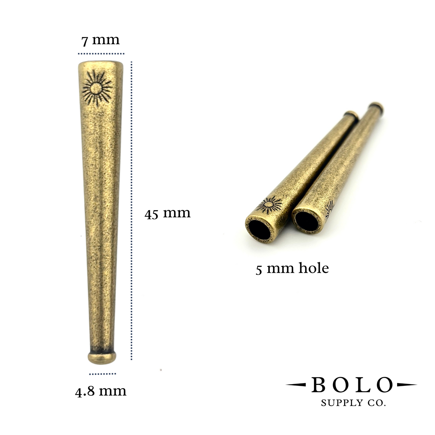 Helio Tips - Bolo Tie Metal Ends with Sun Motif for Leather Cord (4 sets, 8 pieces)
