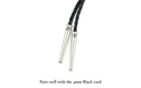 Helio - sun motif bolo tie tips paired with a braided black cord, showcasing elegant sunburst designs.