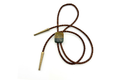 Helio - sun motif bolo tie tips displayed on a braided bolo tie with stylish ends.