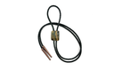Helio - sun motif bolo tie tips showcased with braided leather and unique decorative centerpiece.