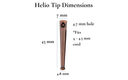 Helio - sun motif bolo tie tips dimensions showing length and width measurements with sun design detail.