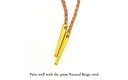 Helio - sun motif bolo tie tips displayed with a braided beige cord, showcasing elegant sunburst design.
