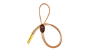 Helio - sun motif bolo tie tips showcasing a stylish bolo tie design with gold tips and braided leather.