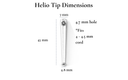 Helio - sun motif bolo tie tips dimensions showing 7 mm width and 45 mm length for optimal fit.