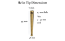 Helio - sun motif bolo tie tips dimensions showcasing size measurements and hole specifications for bolo ties.